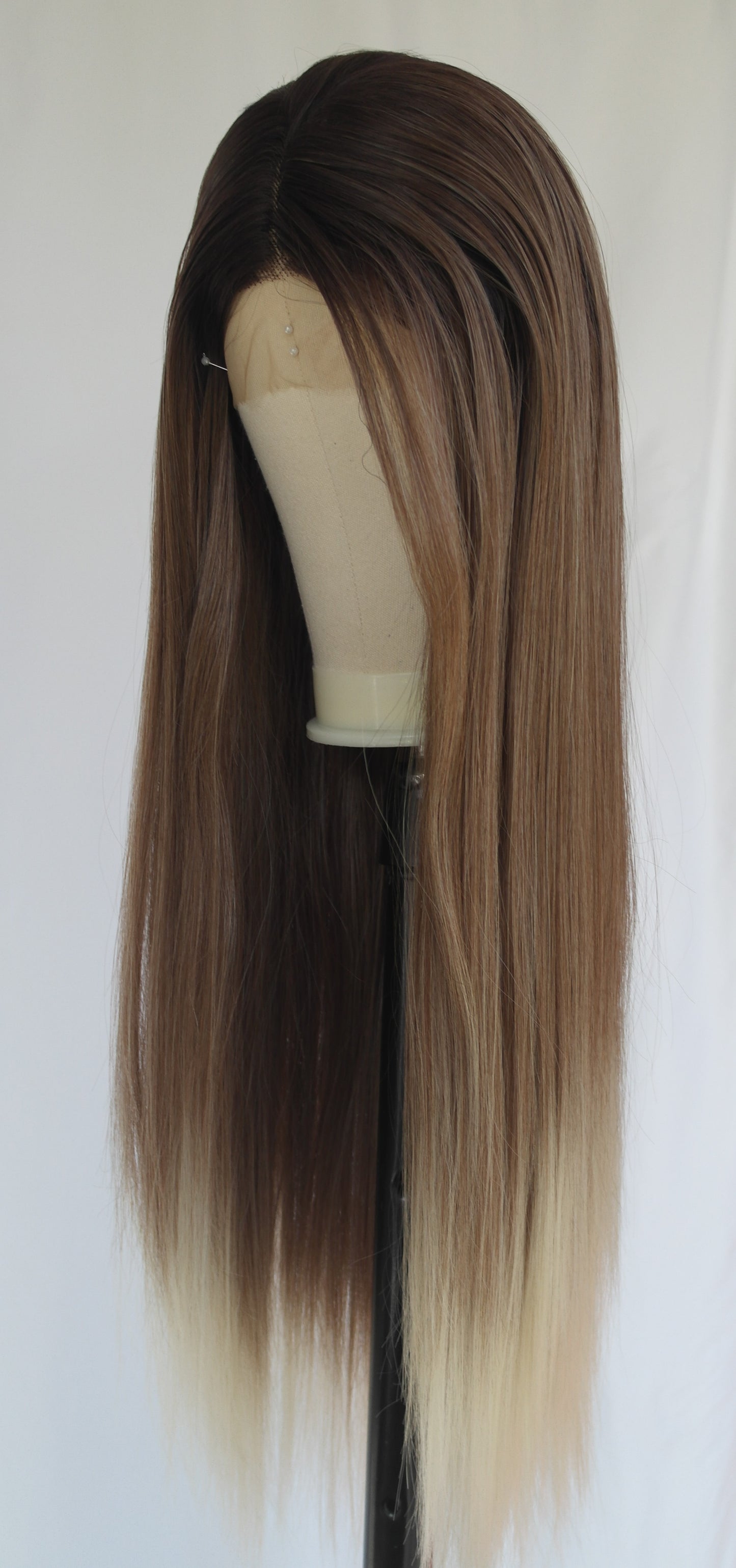 (Small Cap) Brunette Blonde Dip Dye Lace Front Wig (Straight)