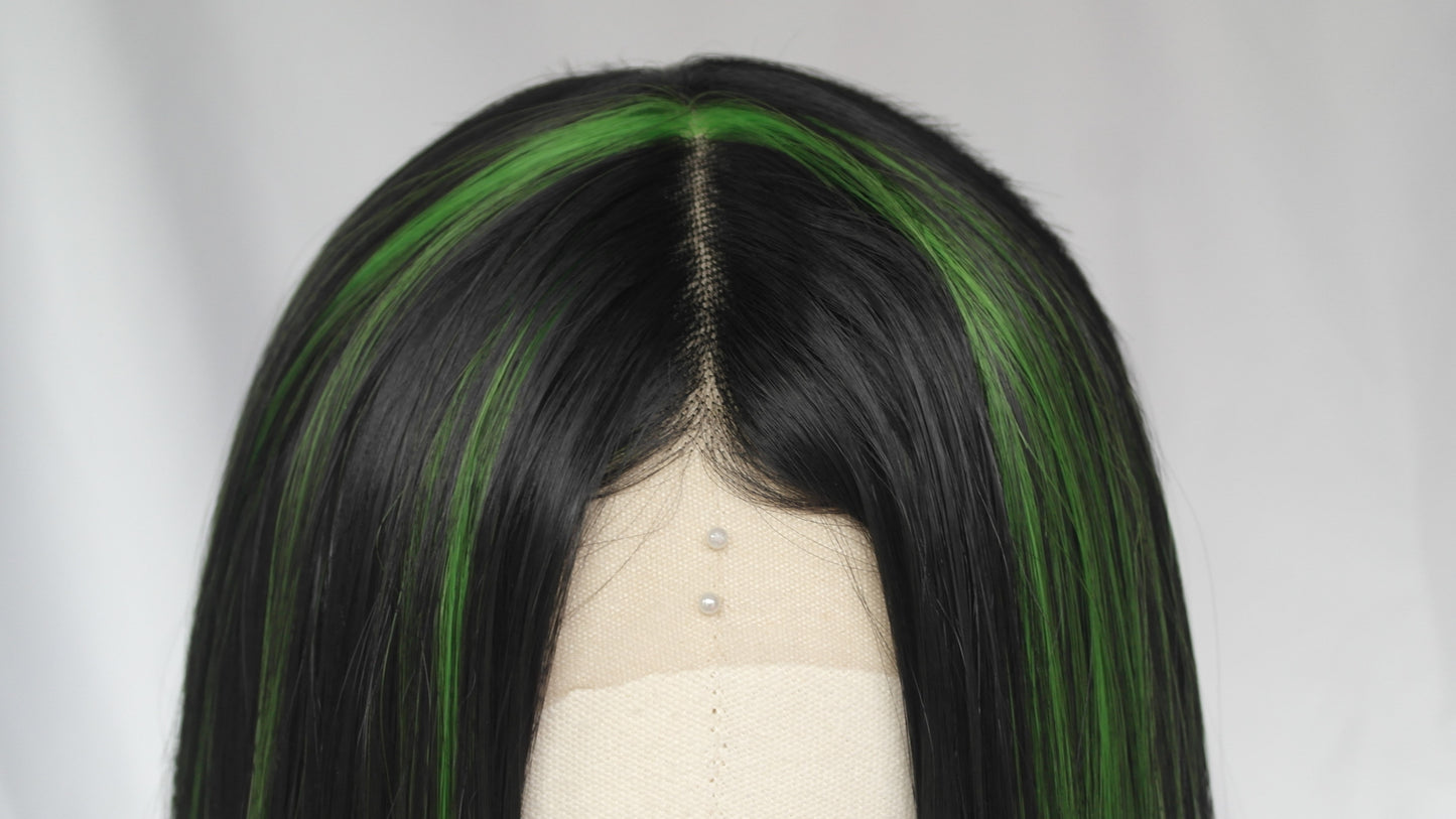 Lime Green Streaked Black Lace Front Wig