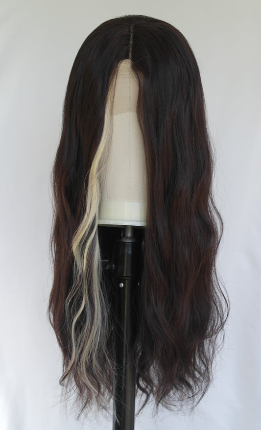 Single Platinum Streak Brunette Lace Front Wig
