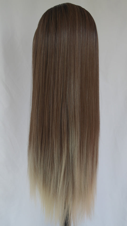 (Small Cap) Brunette Blonde Dip Dye Lace Front Wig (Straight)